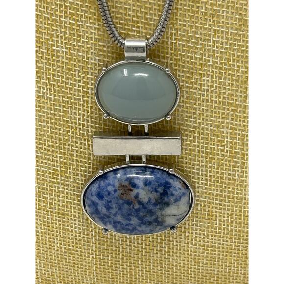 C 1946 Silver Tone with Green and Blue Stone Necklace - Picture 6 of 10